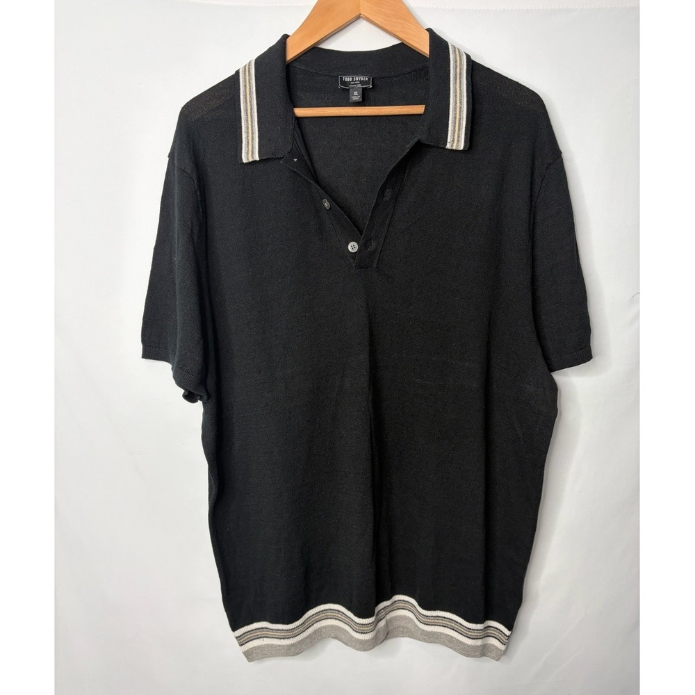 Todd Snyder Black Italian Yarn Knit Sweater Polo Shirt XL Short Sleeve Old Money